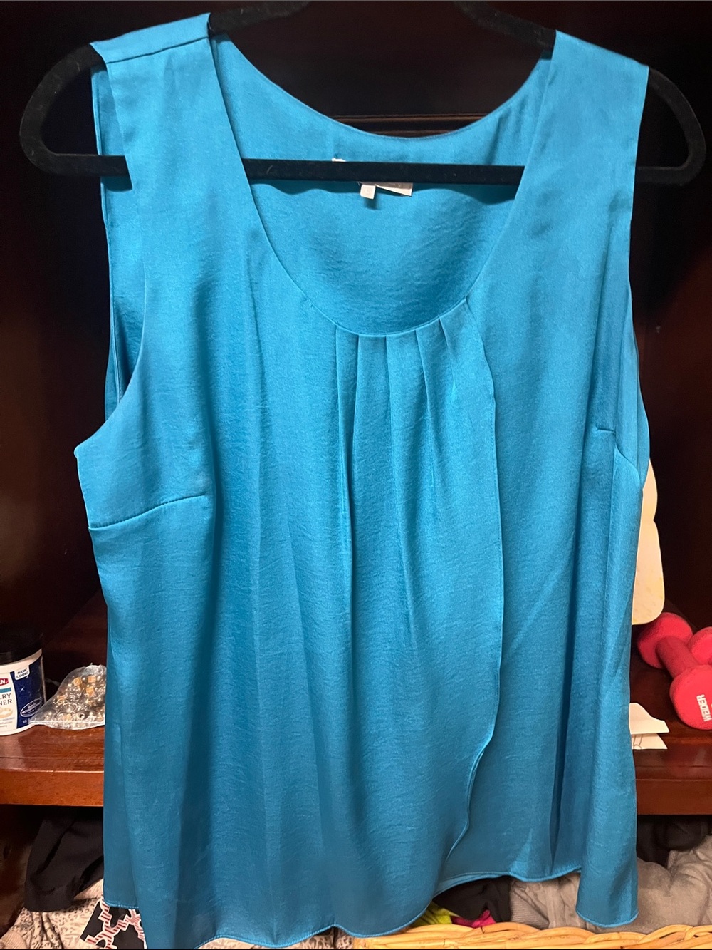 Women’s Sleeveless Pleated Teal Shell Top